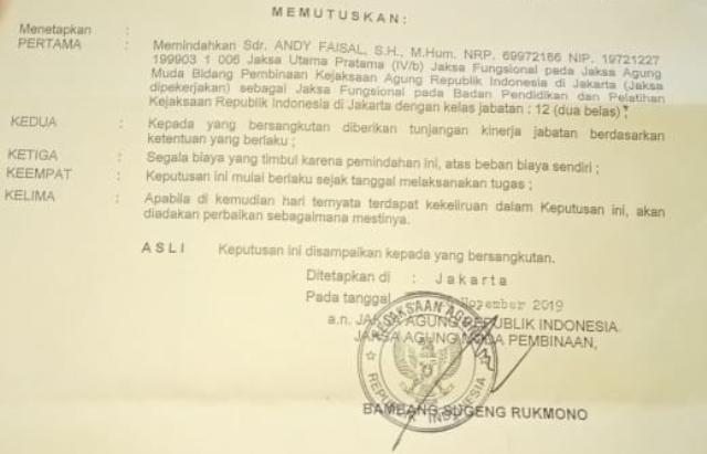 Kepala Biro Hukum Pemprov Sumut Mutasi ke Badiklat Kejaksaan Agung