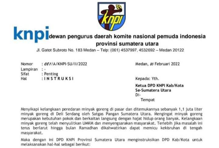 KNPI Sumut Instruksikan Pengurus Kawal Kasus Minyak Goreng