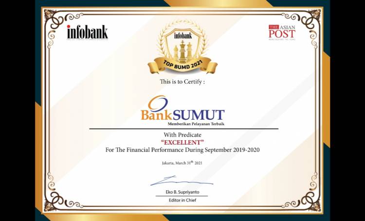 Dari 60, Bank Sumut Kembali Raih Infobank Top BUMD Awards 2021