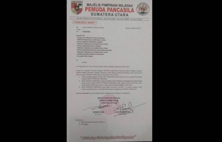 Kader PP di Sumut Dilarang Masuk Ormas OKP dan Sayap Partai Politik, Melawan Dipecat!