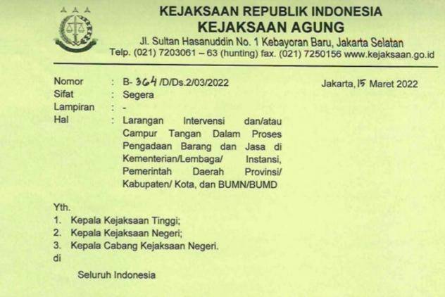 Jamintel: Jaksa Dilarang Minta Proyek Pemerintah