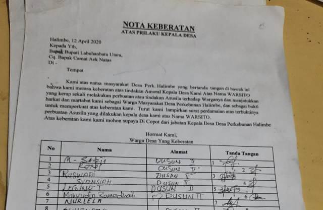 Takut Isterinya Diperkosa Kades, Ratusan Warga Desa Halimbe Surati Bupati Labura