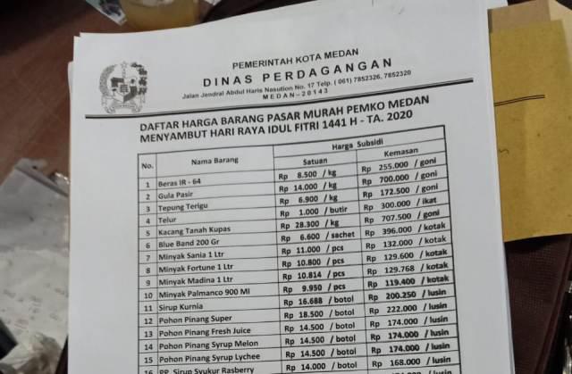 Pemko Medan Buka Pasar Murah di Tengah Wabah Covid-19, Ini Daftar Harganya