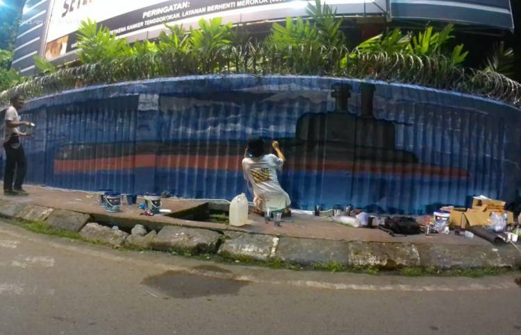 Anak Medan 'Mural' KRI Nanggala 402 di Simpang Glugur