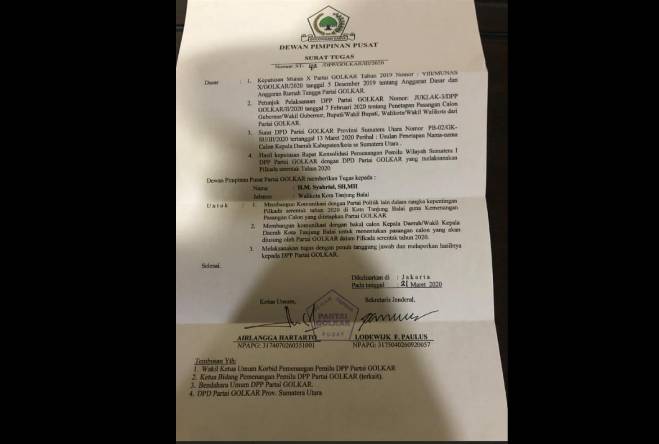 DPP Golkar Tugaskan Walikota Syahrial Sukseskan Pilkada Kota Tangjungbalai