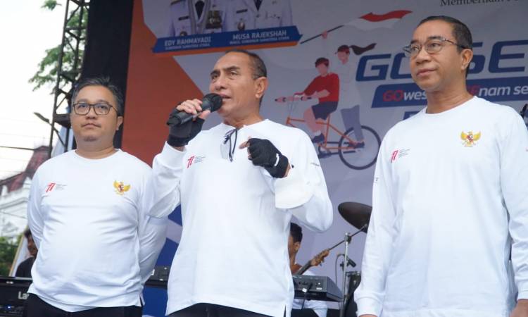 Sambut HUT RI ke 77, Gubsu Lepas Peserta "Go Sehat" Bank Sumut
