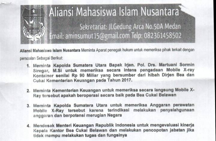 AMIN Batal Demo Dugaan Korupsi BC Pelabuhan Belawan