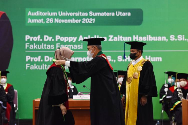 Selamat, Dr Poppy dan Dr Sutiarnoto Resmi jadi Guru Besar USU