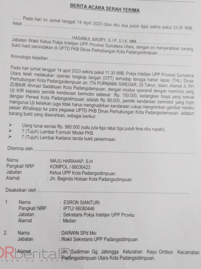 Polda Sumut OTT Pegawai Dishub Padangsidimpuan