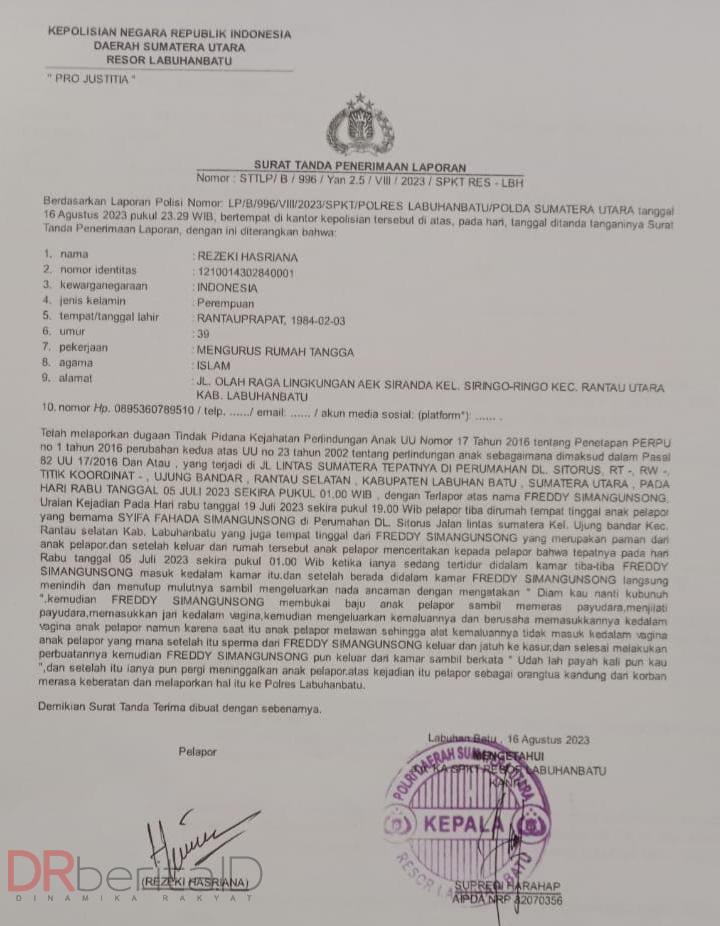 Suami Wakil Bupati Labuhanbatu Dilaporkan ke Polisi Kasus Pencabulan