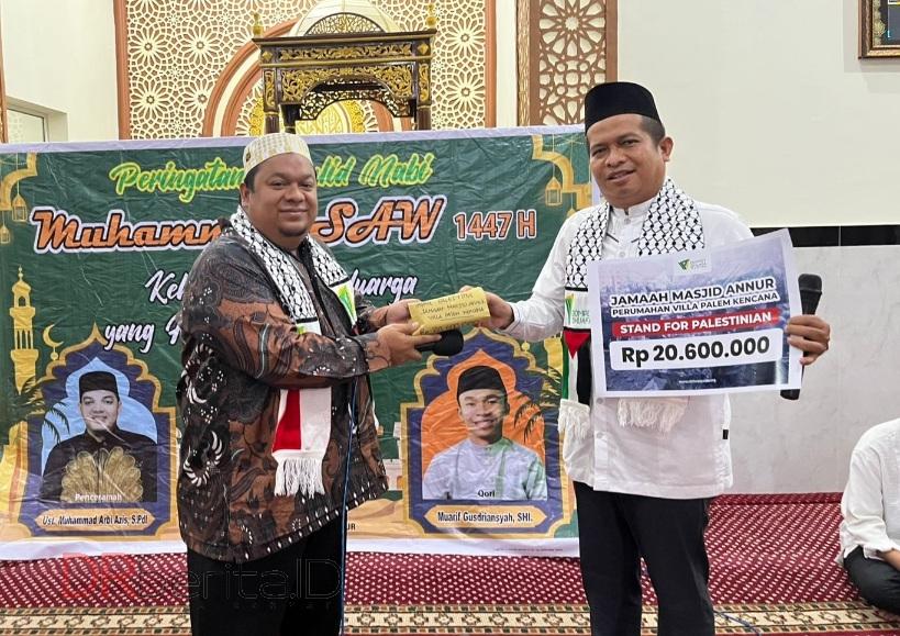Momen Maulid Nabi, Jamaah Masjid Annur Serahkan Donasi Rp. 20,6 Juta untuk Palestina