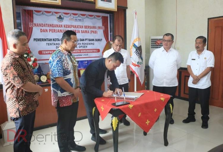 Walikota Teken MoU dan PKS Pengelolaan Dana BOS, JKN, dan Opsen Kota Gunungsitoli Dengan Bank Sumut